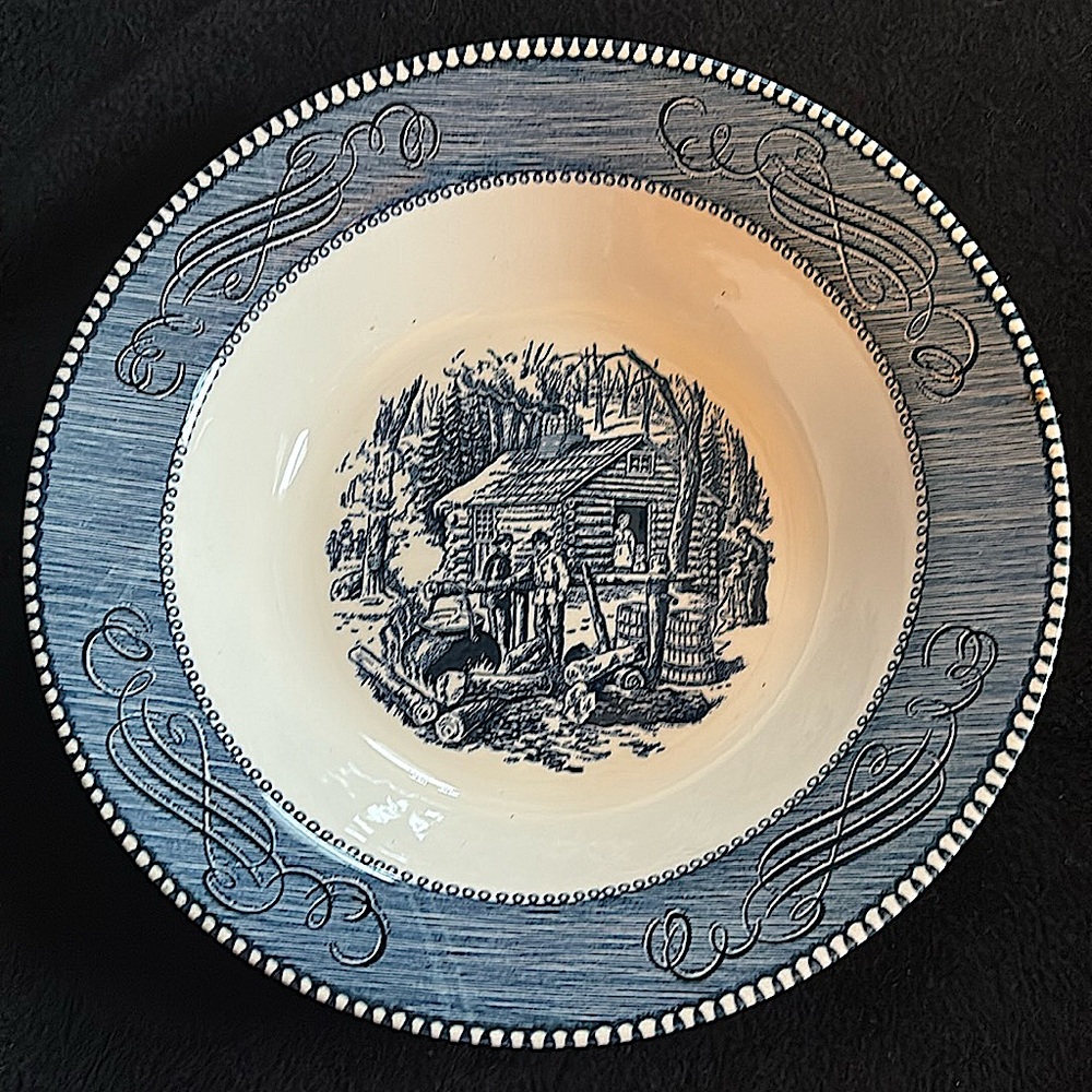 Vintage Currier & Ives 9” Serving Bowl “Maple Sugaring”